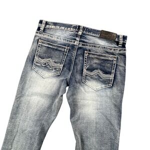 True Luck Mens Straight Leg Bootcut Jeans Medium Wash Western Thick Stitch 36x30